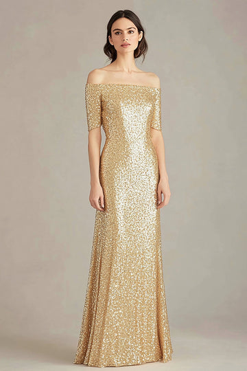 Gouden Off The Shoulder Sheath Formele Jurk Met Pailletten